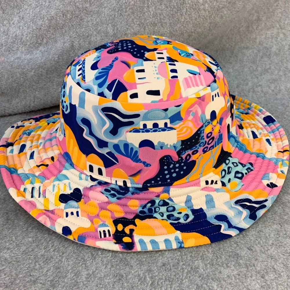 Santorini Print Child Multi Infamous Swim Bucket Sun Hat UPF 50+ Size 6-12